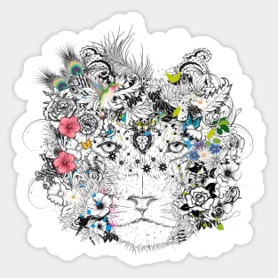 extraordinarily decorated lion mane with flowers Sticker